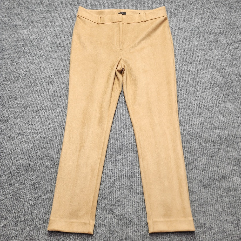 LOFT Dress Pants Womens 12 Beige High Waist Skinny Velour Stretch Ankle Casual